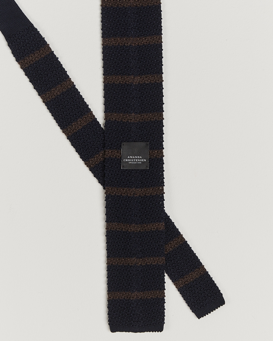 Mies | Amanda Christensen Wool Striped Knitted 6,5cm Tie Navy | Amanda Christensen | Wool Striped Knitted 6,5cm Tie Navy