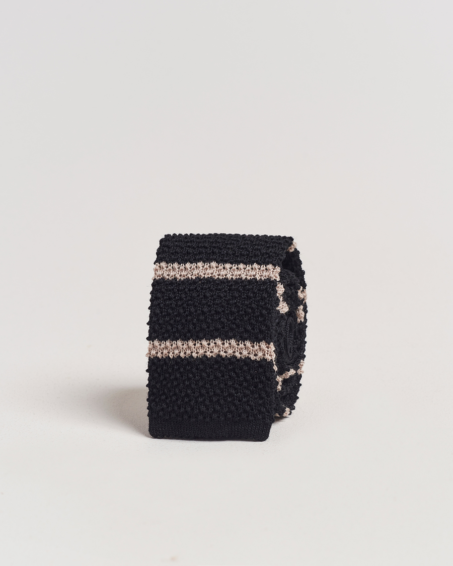 Mies | Amanda Christensen Wool Striped Knitted 6,5cm Tie Black | Amanda Christensen | Wool Striped Knitted 6,5cm Tie Black