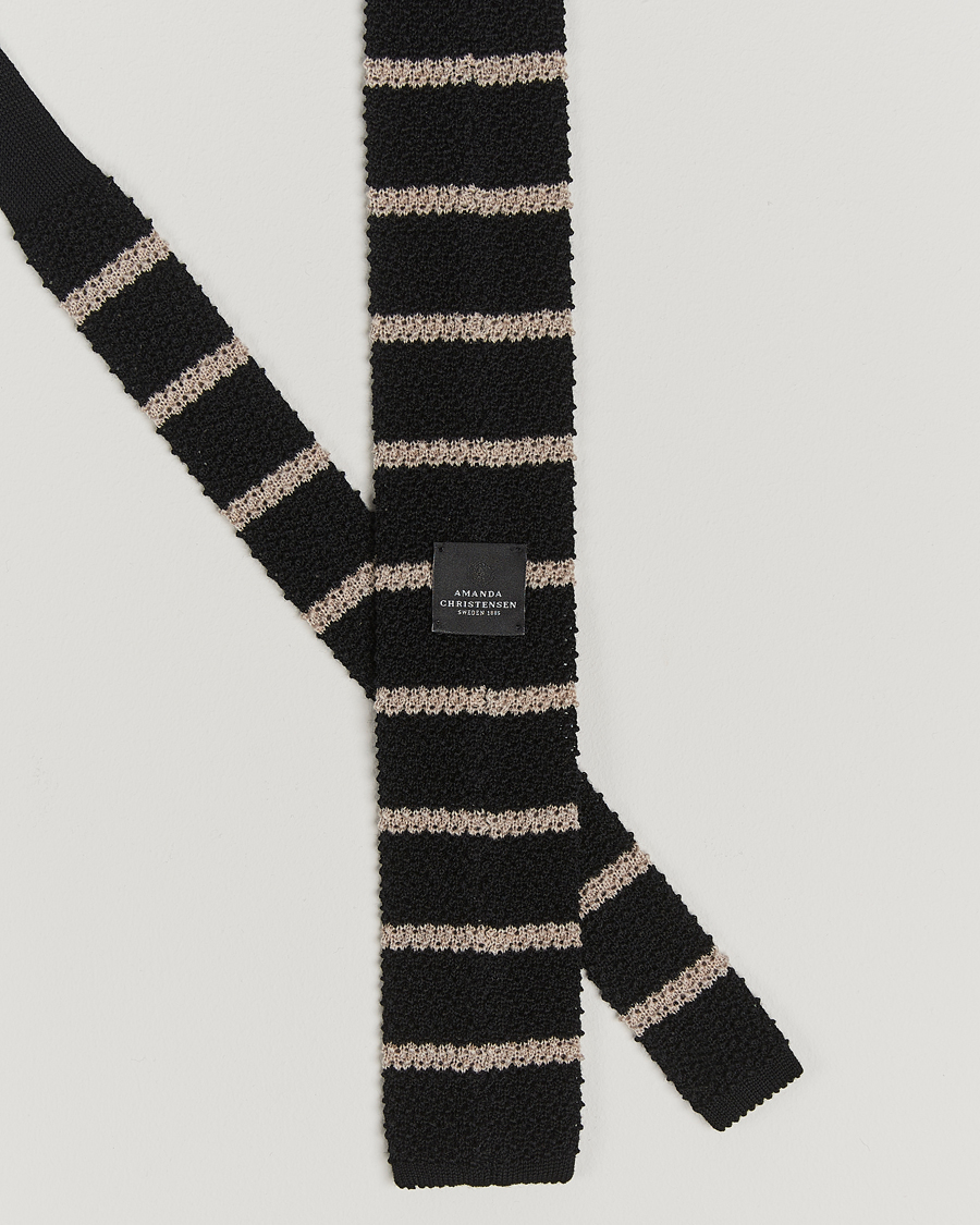 Mies | Amanda Christensen Wool Striped Knitted 6,5cm Tie Black | Amanda Christensen | Wool Striped Knitted 6,5cm Tie Black