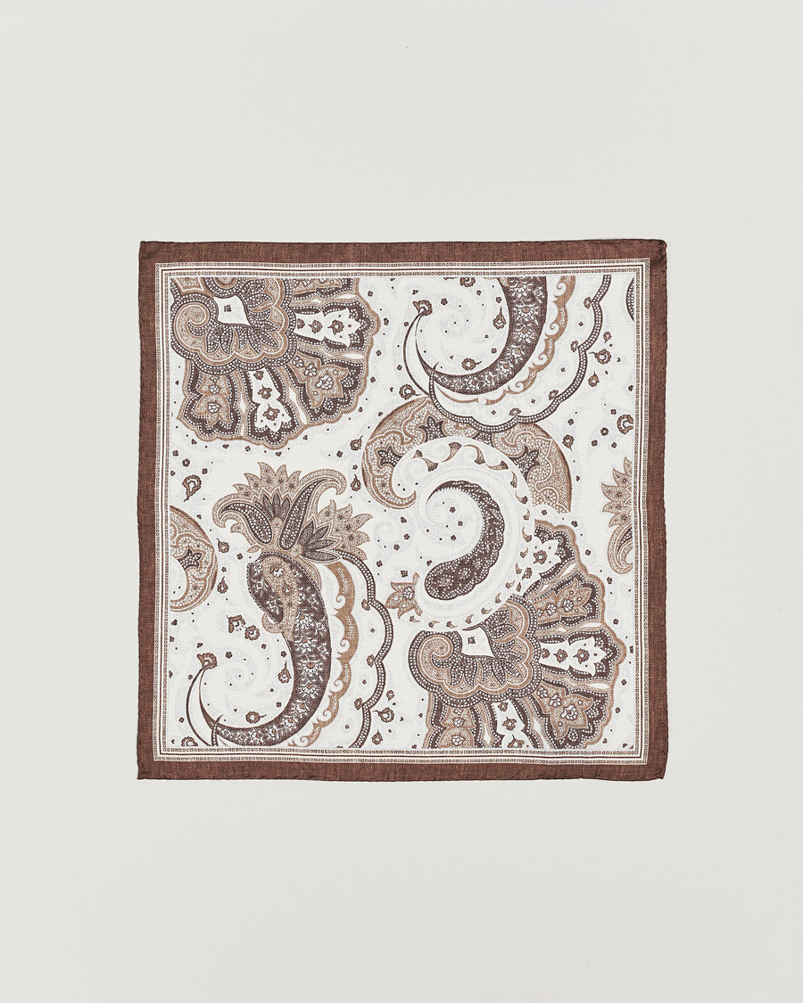 Mies | Amanda Christensen Silk Twill Printed Flower Pocket Square Brown | Amanda Christensen | Silk Twill Printed Flower Pocket Square Brown