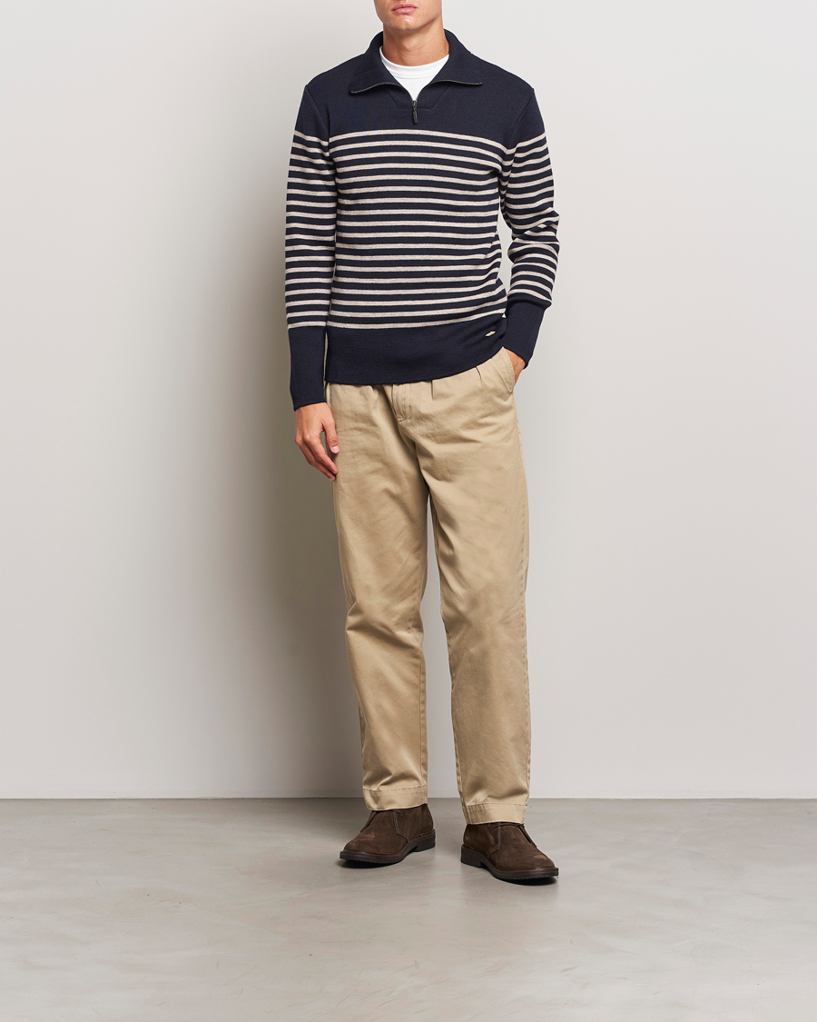 Mies | Puserot | Armor-lux | Pull Camionneur Wool Half Zip Navy/Sandstone