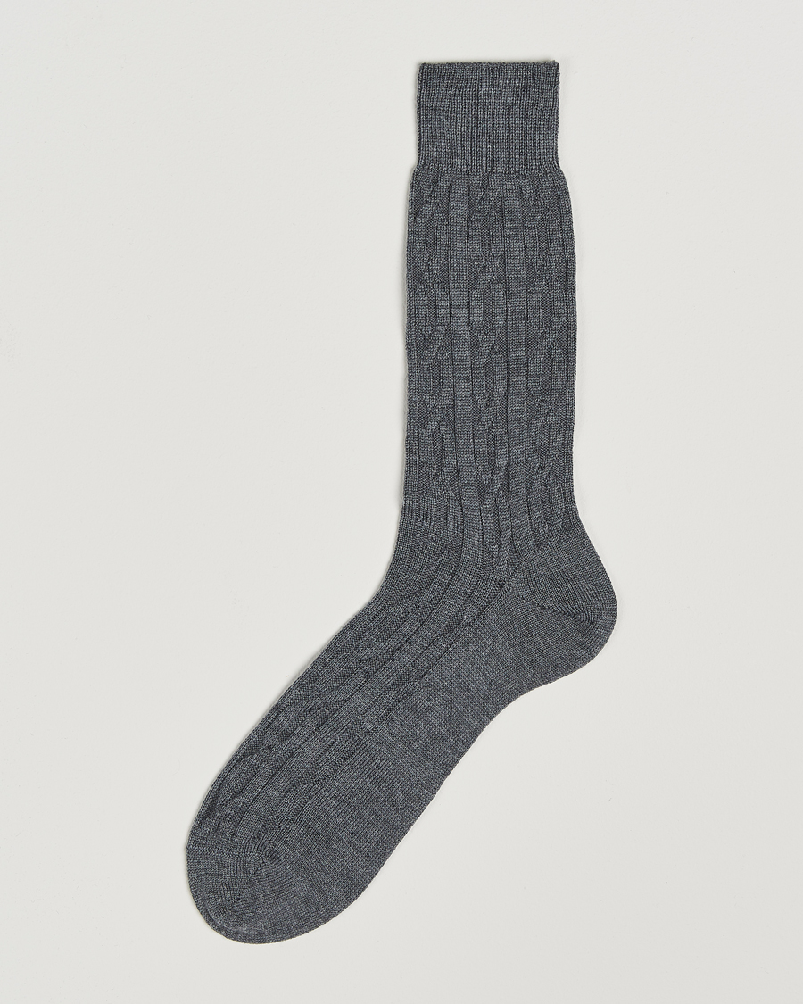 Mies | Alusvaatteet | Bresciani | Link Ribbed Wool Socks Light Grey