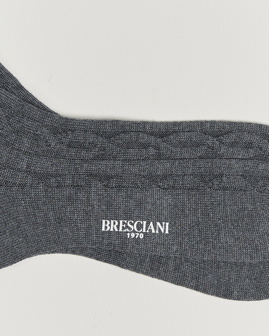 Mies | Alusvaatteet | Bresciani | Link Ribbed Wool Socks Light Grey