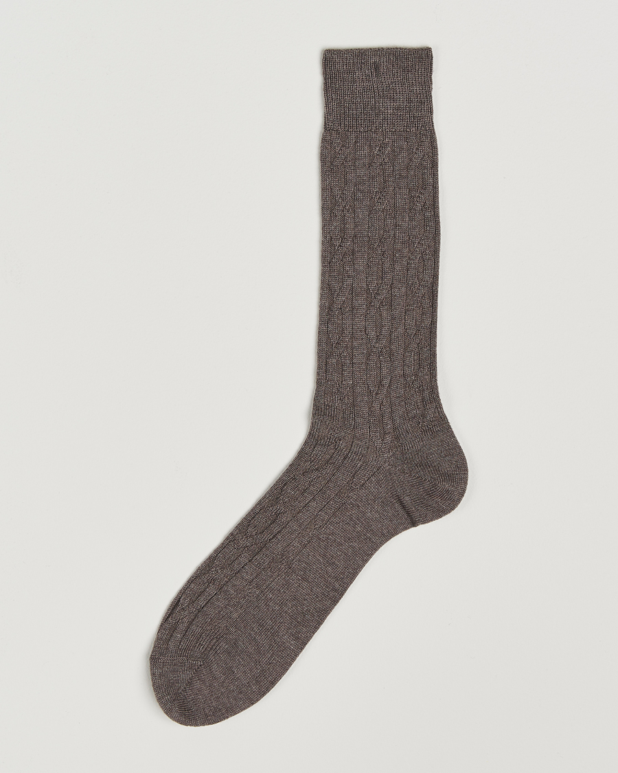 Mies | Alusvaatteet | Bresciani | Link Ribbed Wool Socks Taupe