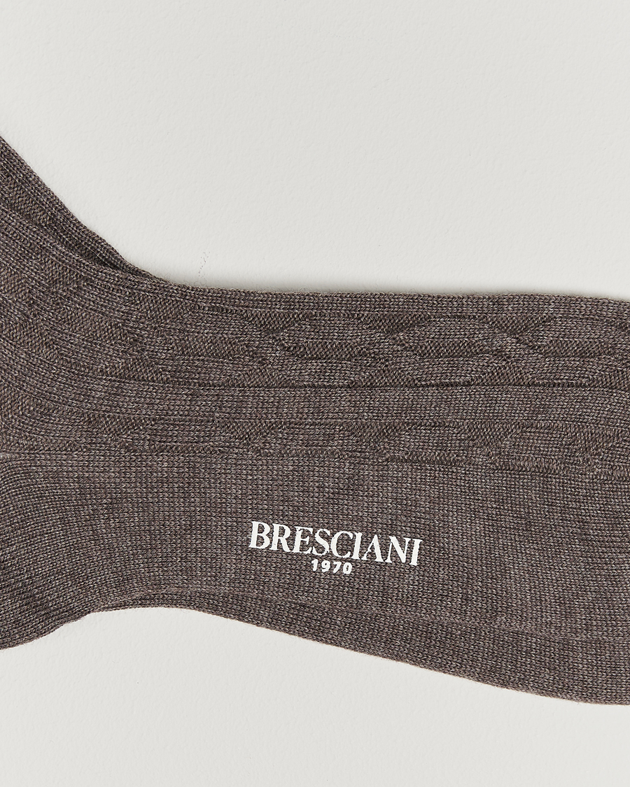 Mies | Alusvaatteet | Bresciani | Link Ribbed Wool Socks Taupe