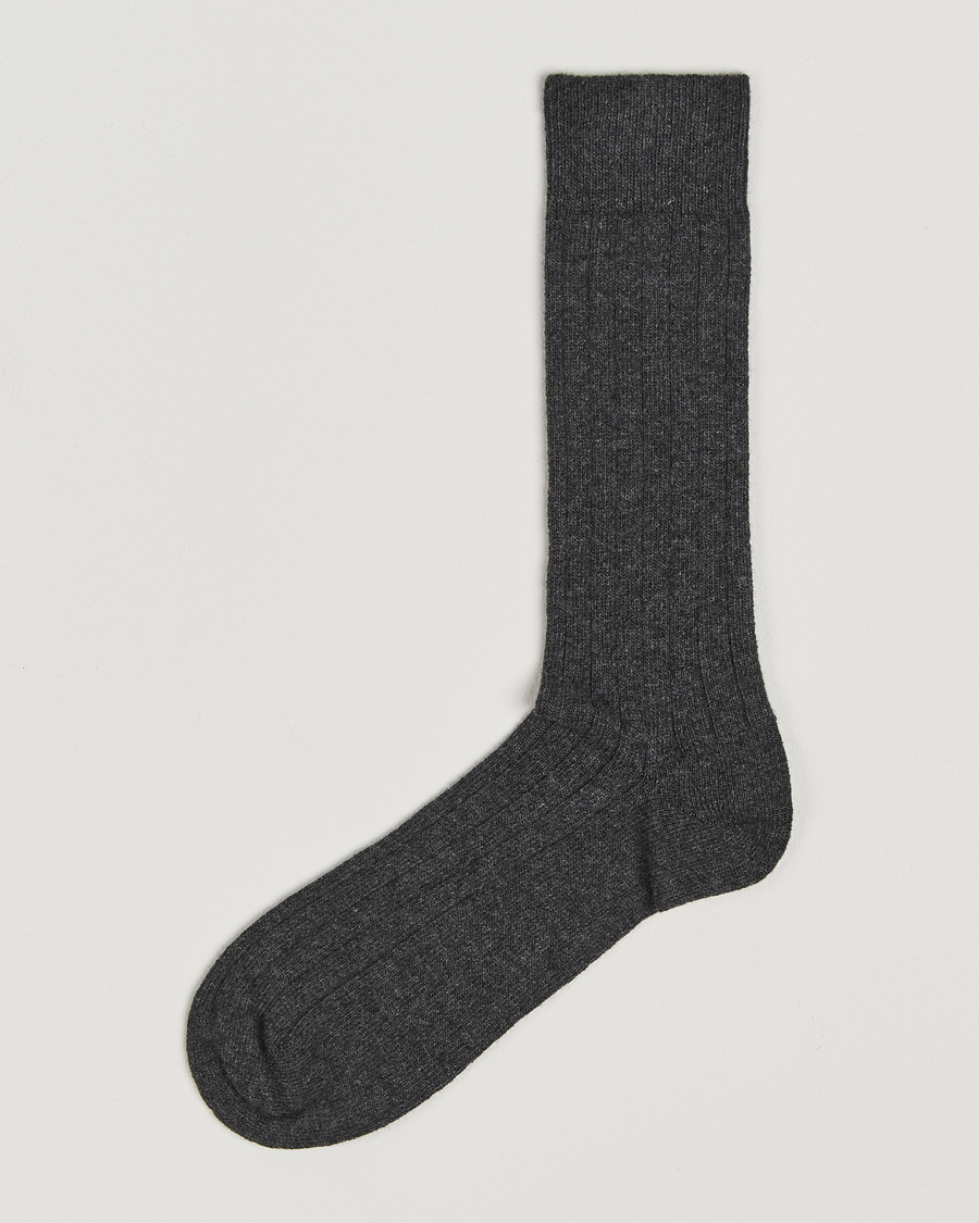 Mies | Alusvaatteet | Bresciani | Wool/Cashmere Ribbed Socks Dark Grey