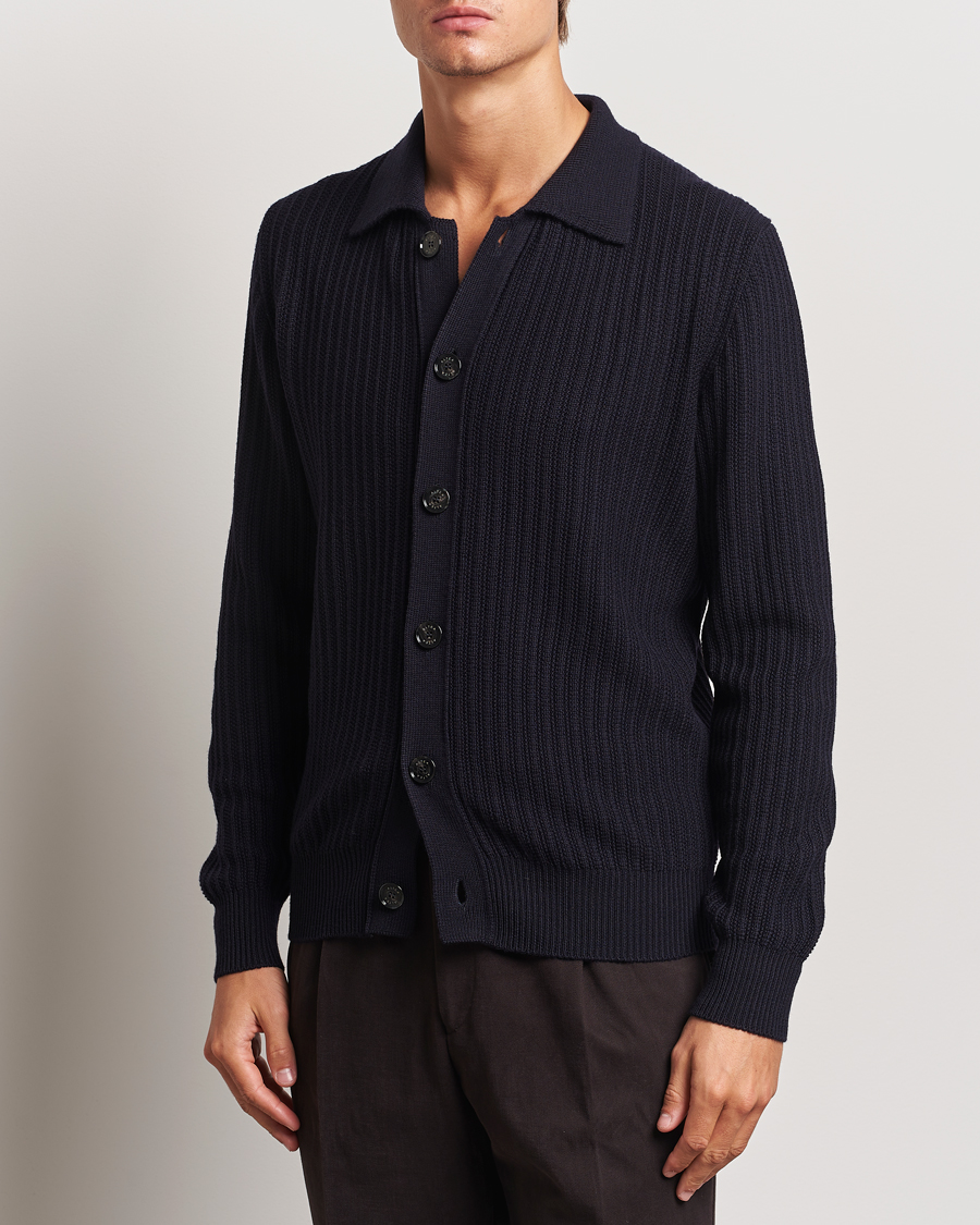 Mies | Puserot | Altea | Rib Wool Cardigan Navy