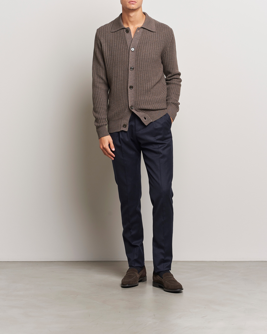Mies | Puserot | Altea | Rib Wool Cardigan Taupe