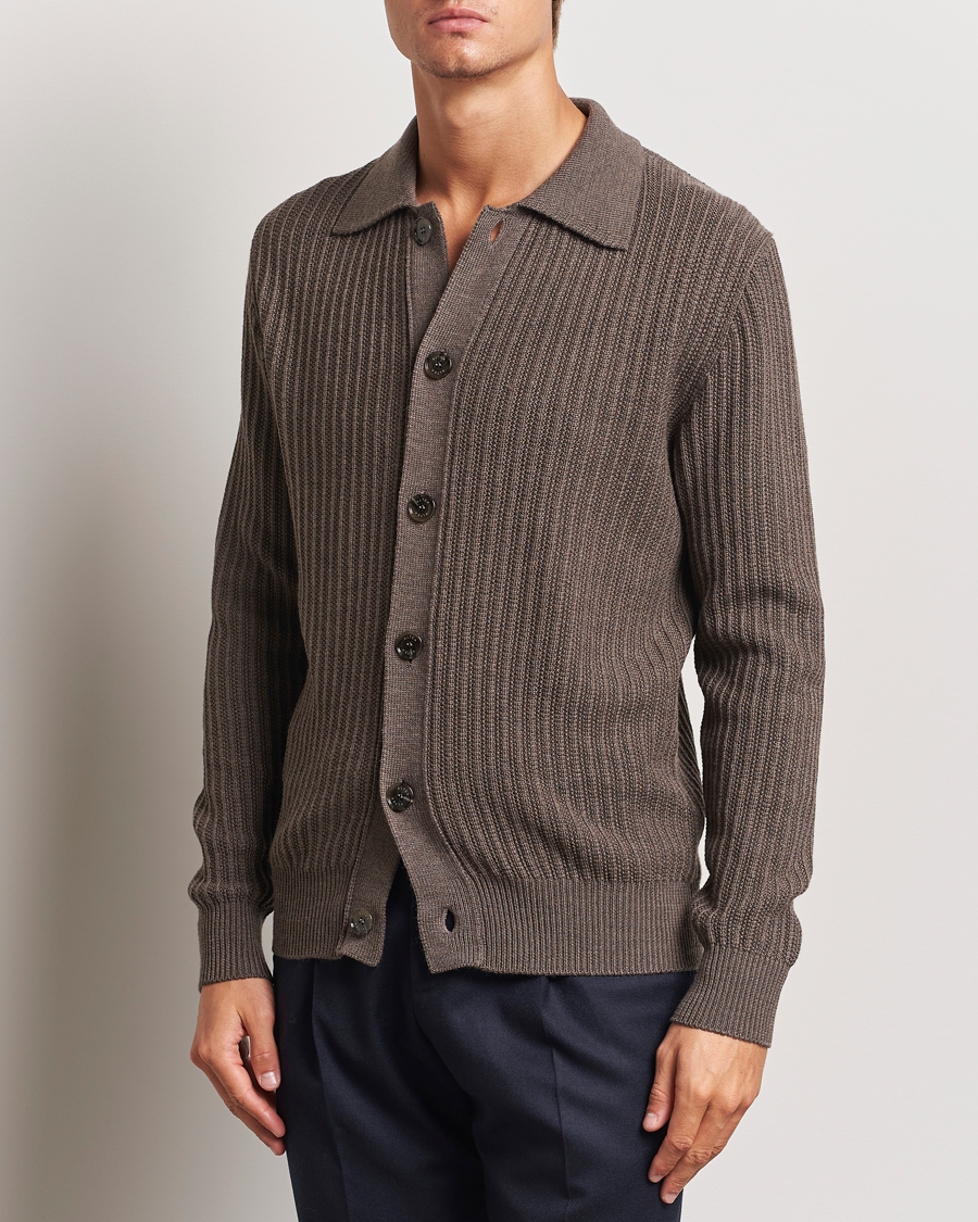 Mies | Puserot | Altea | Rib Wool Cardigan Taupe