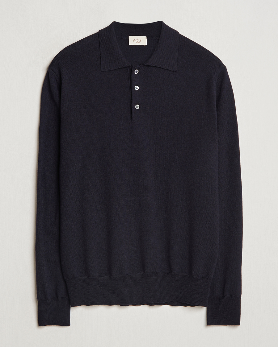 Mies | Puserot | Altea | Merino Long Sleeve Polo Navy