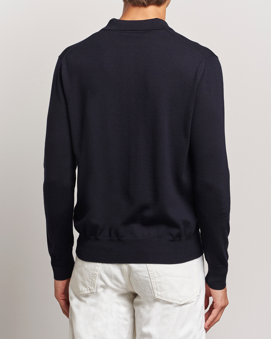 Mies | Puserot | Altea | Merino Long Sleeve Polo Navy