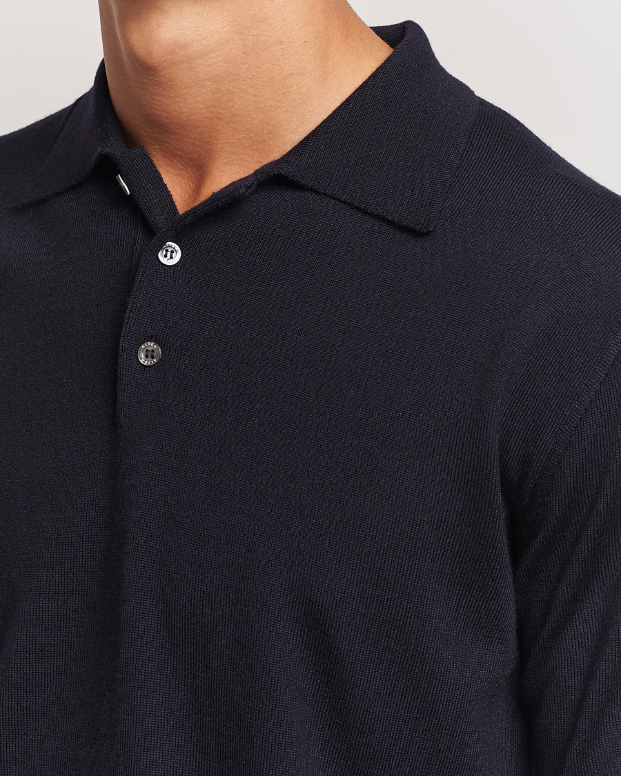 Mies | Puserot | Altea | Merino Long Sleeve Polo Navy