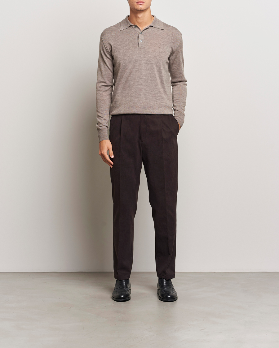 Mies | Puserot | Altea | Merino Long Sleeve Polo Beige