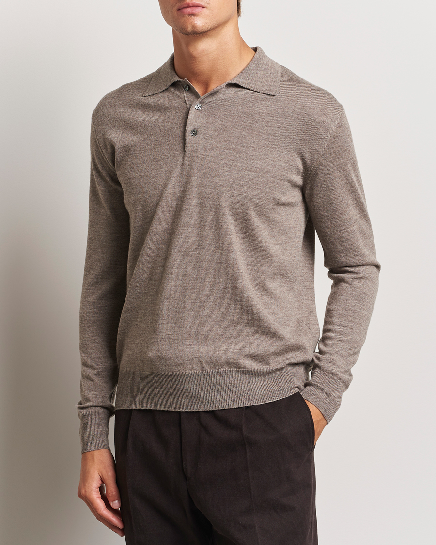Mies | Puserot | Altea | Merino Long Sleeve Polo Beige
