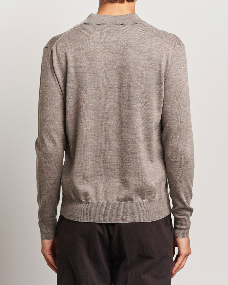 Mies | Puserot | Altea | Merino Long Sleeve Polo Beige