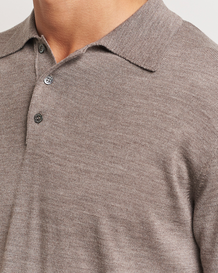Mies | Puserot | Altea | Merino Long Sleeve Polo Beige