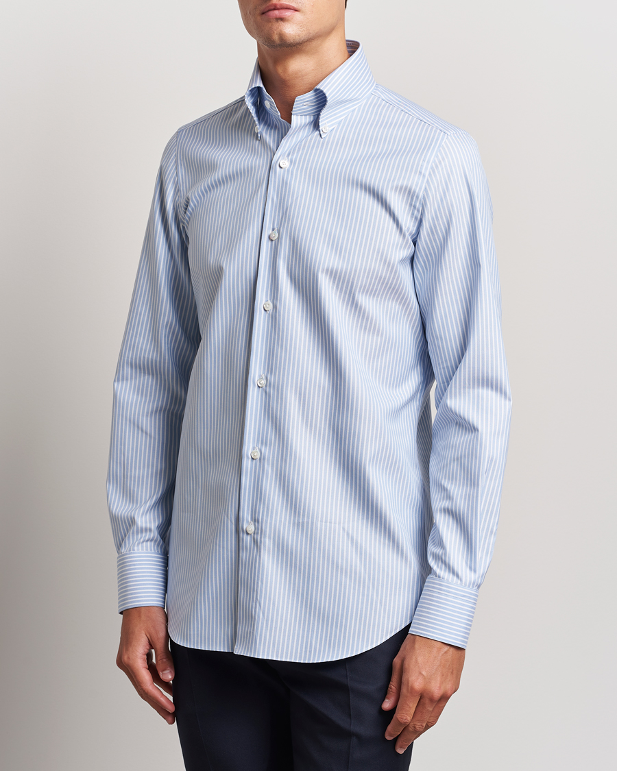 Mies | Kauluspaidat | Finamore Napoli | Milano Slim Oxford Button Down Shirt Blue Stripe