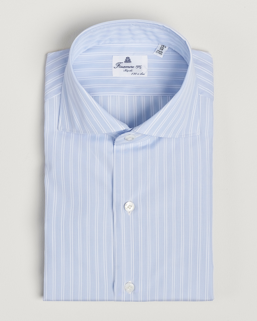 Mies | Kauluspaidat | Finamore Napoli | Milano Slim Giza 170 Striped Dress Shirt Blue