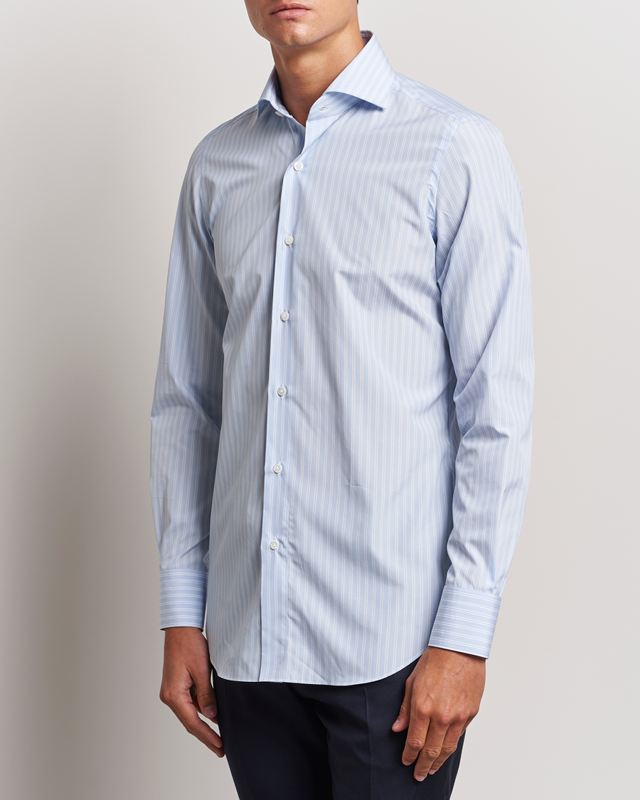 Mies | Kauluspaidat | Finamore Napoli | Milano Slim Giza 170 Striped Dress Shirt Blue