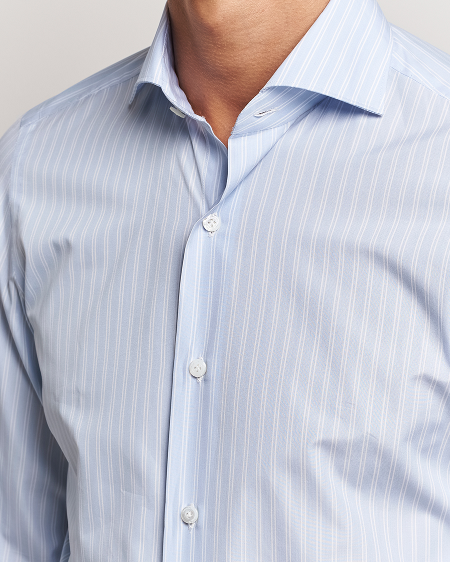 Mies | Kauluspaidat | Finamore Napoli | Milano Slim Giza 170 Striped Dress Shirt Blue