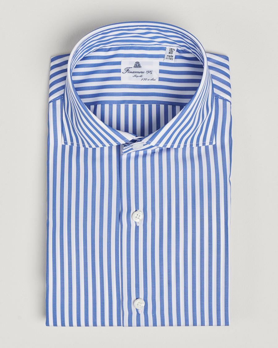 Mies | Kauluspaidat | Finamore Napoli | Milano Slim Giza 170 Striped Dress Shirt Blue