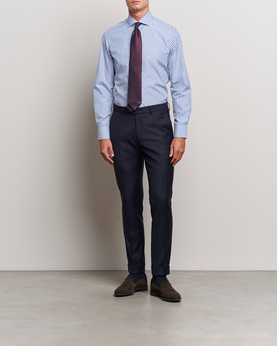 Mies | Kauluspaidat | Finamore Napoli | Milano Slim Giza 170 Striped Dress Shirt Blue