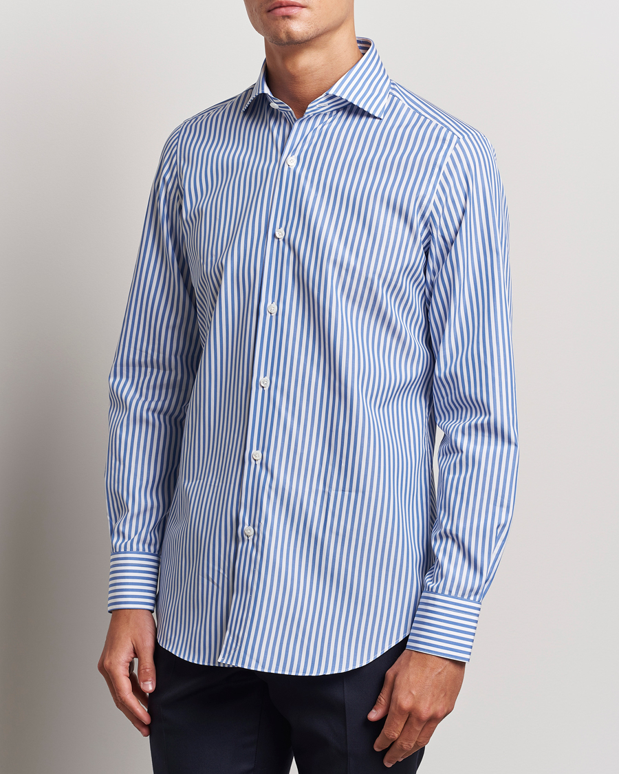 Mies | Kauluspaidat | Finamore Napoli | Milano Slim Giza 170 Striped Dress Shirt Blue