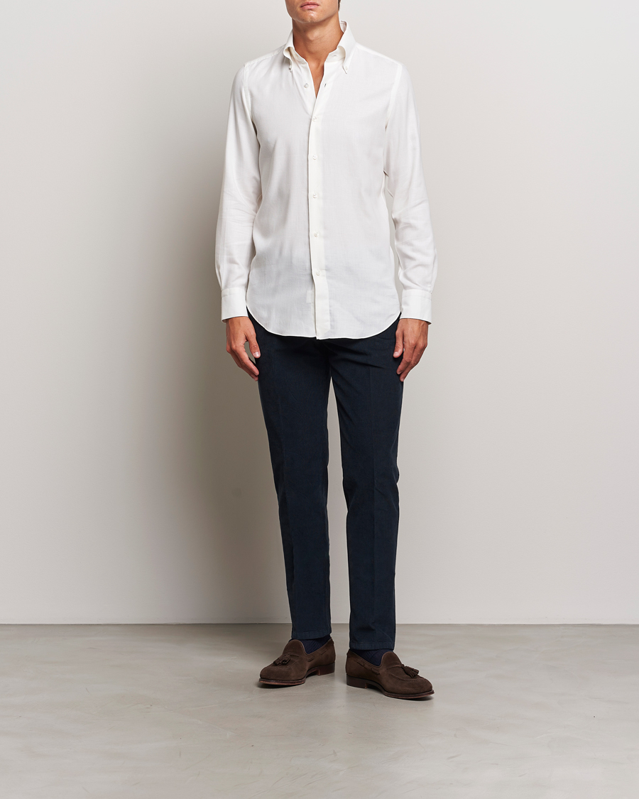Mies | Kauluspaidat | Finamore Napoli | Milano Slim Cashmere BD Shirt White