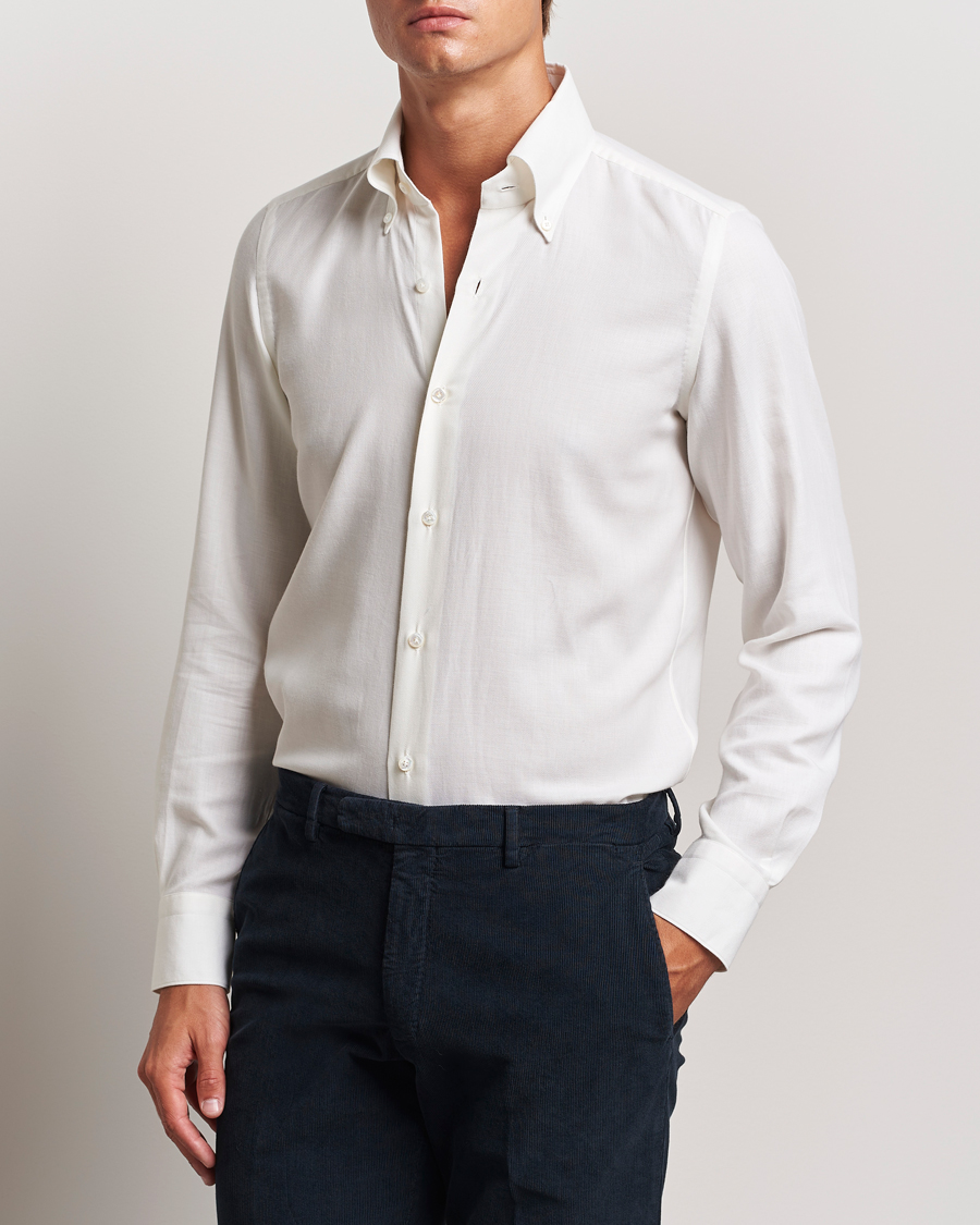 Mies | Kauluspaidat | Finamore Napoli | Milano Slim Cashmere BD Shirt White