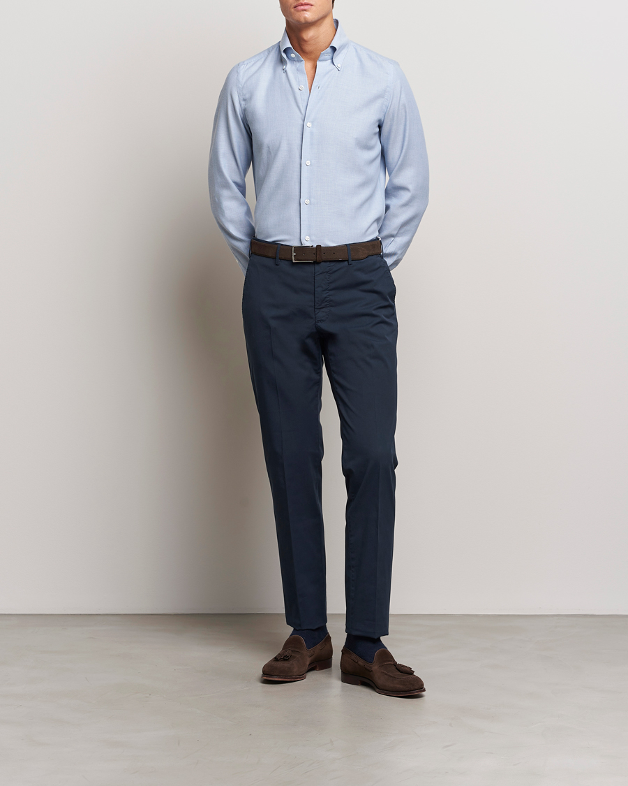 Mies | Kauluspaidat | Finamore Napoli | Milano Slim Cashmere BD Shirt Light Blue