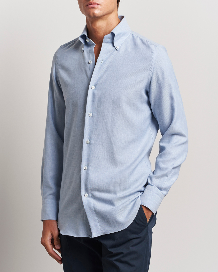 Mies | Kauluspaidat | Finamore Napoli | Milano Slim Cashmere BD Shirt Light Blue