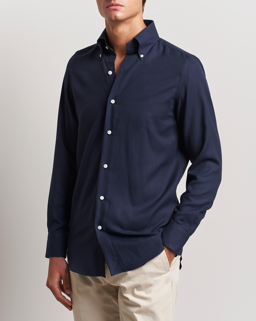 Mies | Kauluspaidat | Finamore Napoli | Milano Slim Cashmere BD Shirt Navy