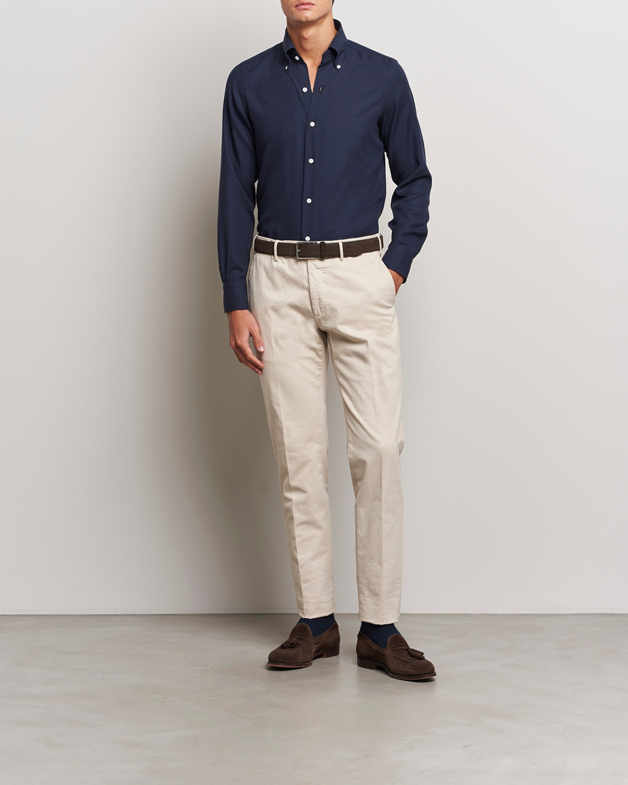 Mies | Kauluspaidat | Finamore Napoli | Milano Slim Cashmere BD Shirt Navy