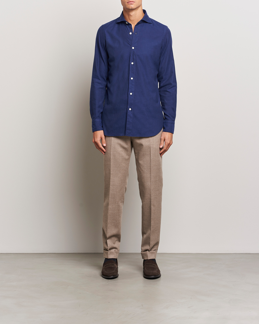 Mies | Kauluspaidat | Finamore Napoli | Gaeta Flannel Shirt Navy