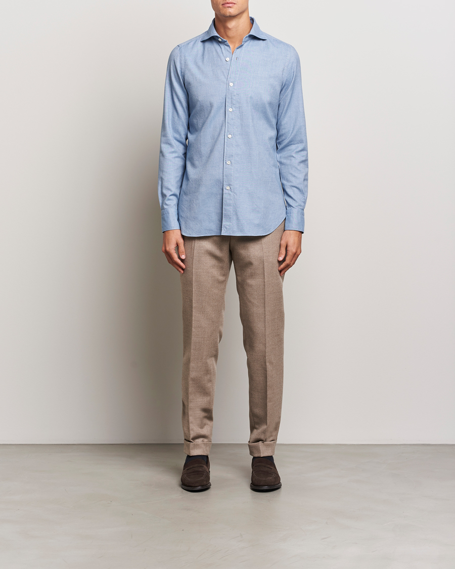 Mies | Kauluspaidat | Finamore Napoli | Gaeta Flannel Shirt Light Blue