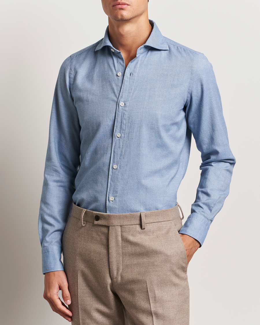 Mies | Kauluspaidat | Finamore Napoli | Gaeta Flannel Shirt Light Blue