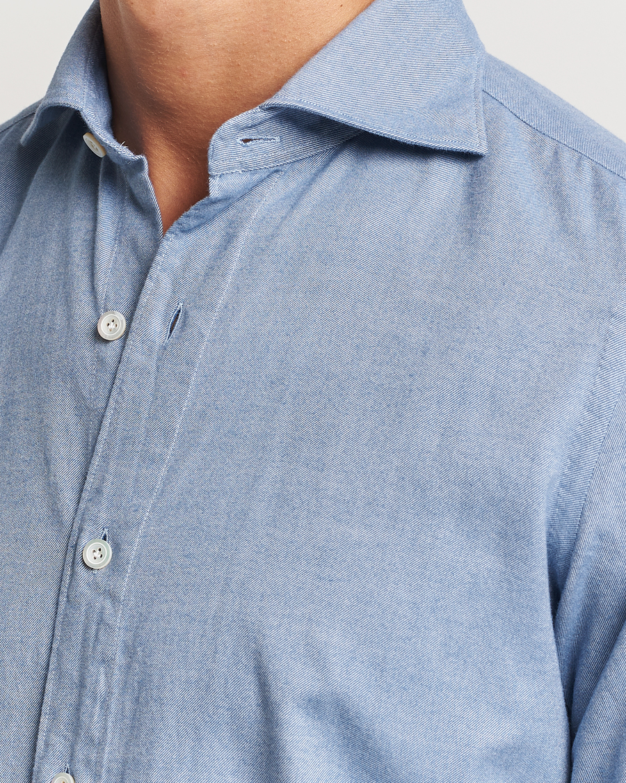 Mies | Kauluspaidat | Finamore Napoli | Gaeta Flannel Shirt Light Blue