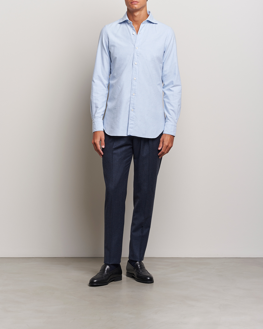 Mies | Kauluspaidat | Finamore Napoli | Gaeta Brushed Oxford Shirt Light Blue