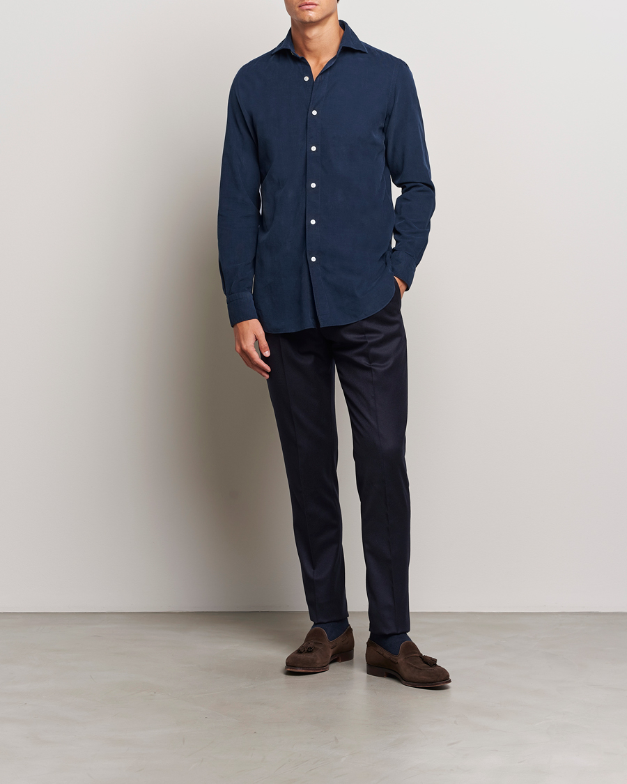Mies | Kauluspaidat | Finamore Napoli | Gaeta Corduroy Shirt Navy