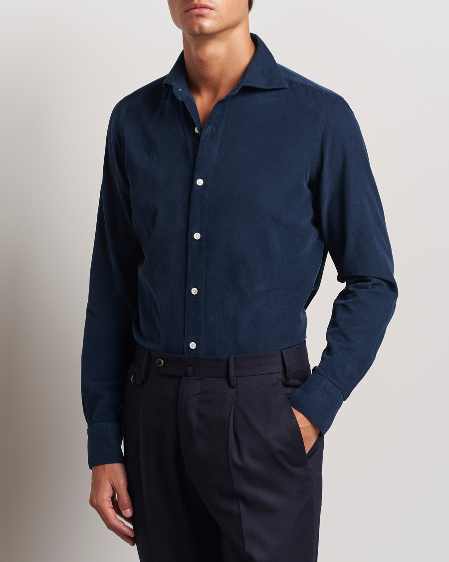 Mies | Kauluspaidat | Finamore Napoli | Gaeta Corduroy Shirt Navy