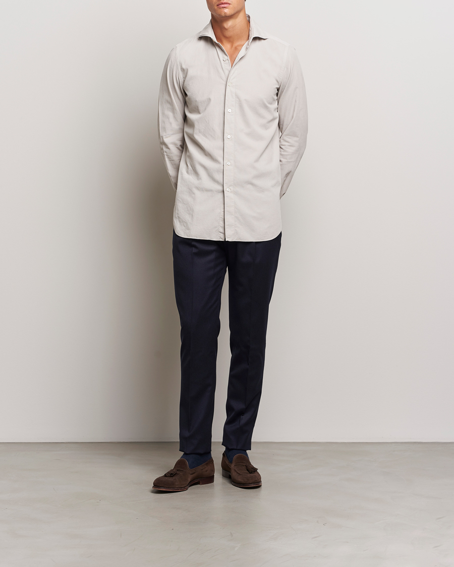Mies | Kauluspaidat | Finamore Napoli | Gaeta Corduroy Shirt Light Beige