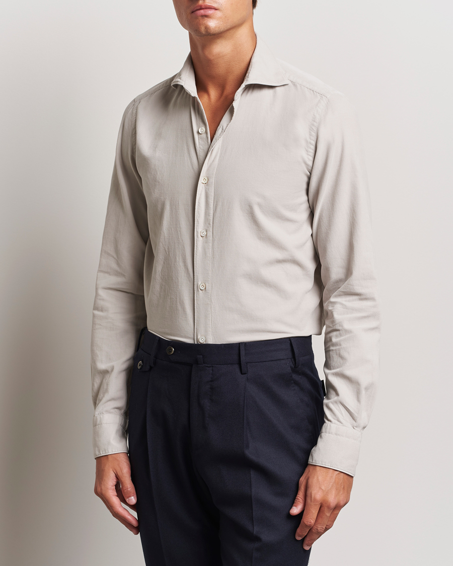 Mies | Kauluspaidat | Finamore Napoli | Gaeta Corduroy Shirt Light Beige