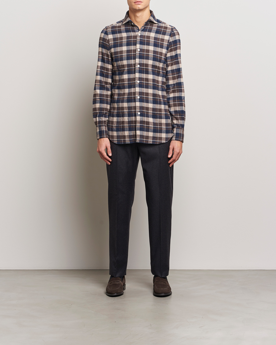 Mies | Kauluspaidat | Finamore Napoli | Gaeta Flannel Shirt Navy Check