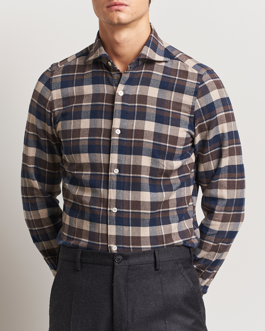 Mies | Kauluspaidat | Finamore Napoli | Gaeta Flannel Shirt Navy Check