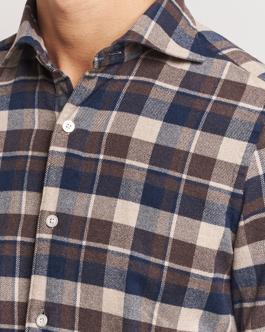 Mies | Kauluspaidat | Finamore Napoli | Gaeta Flannel Shirt Navy Check