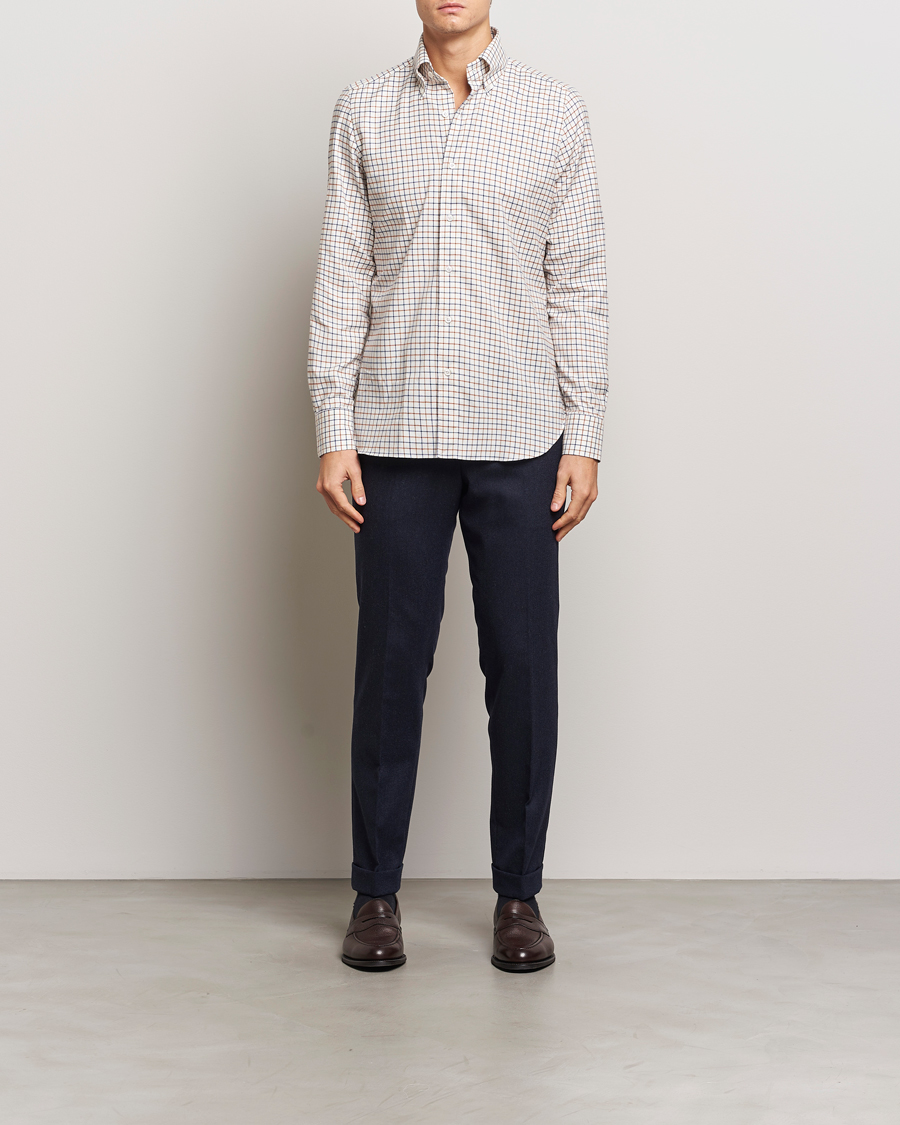 Mies | Kauluspaidat | Finamore Napoli | Gaeta Flannel Shirt Beige Check