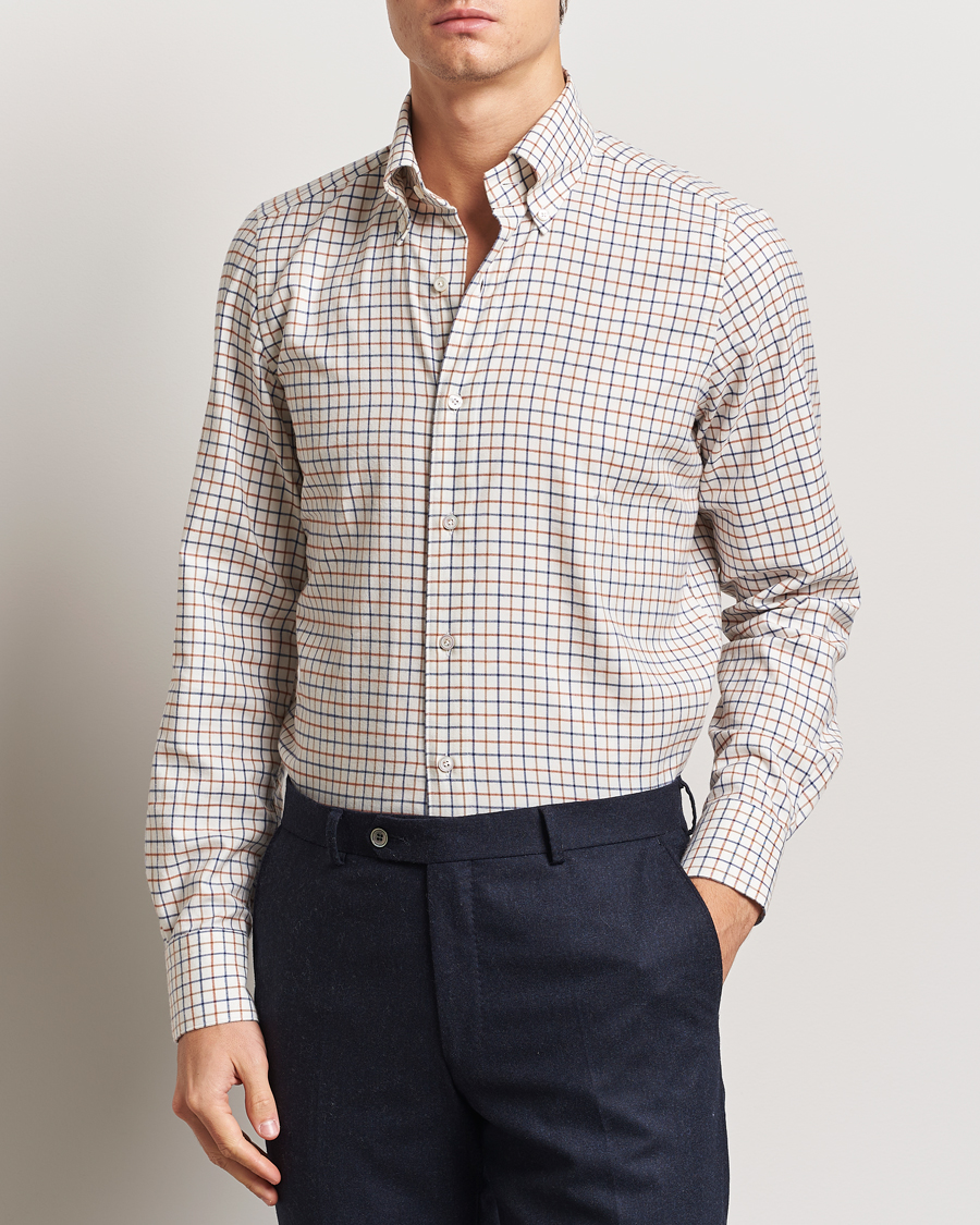 Mies | Kauluspaidat | Finamore Napoli | Gaeta Flannel Shirt Beige Check