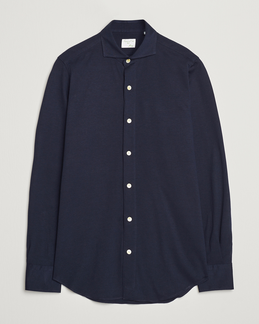 Mies | Kauluspaidat | Finamore Napoli | Cotton/Cashmere Jersey Shirt Navy