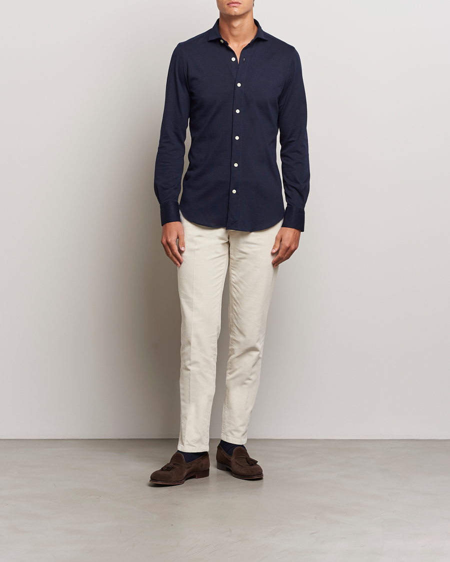Mies | Kauluspaidat | Finamore Napoli | Cotton/Cashmere Jersey Shirt Navy
