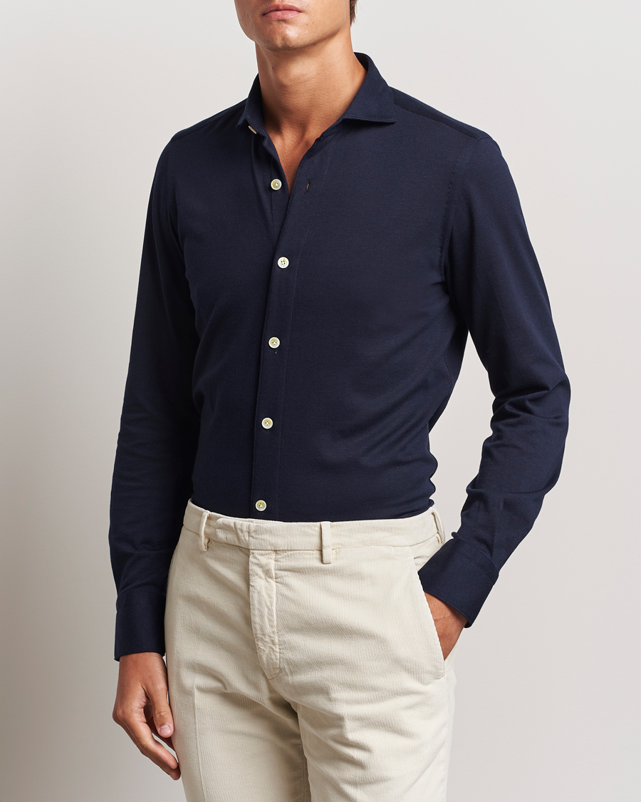 Mies | Kauluspaidat | Finamore Napoli | Cotton/Cashmere Jersey Shirt Navy